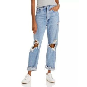 Agolde 90's Mid Rise Loose Fit Jean in Light Wash Distressed Women’s Size 31